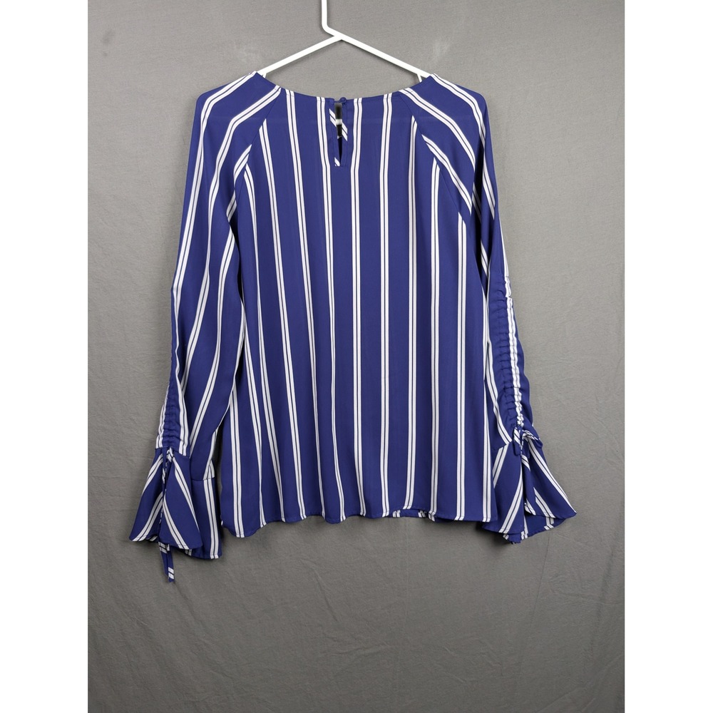Worthington Womens Blue White‎ Striped Bell Sleeve Blouse Top Size M